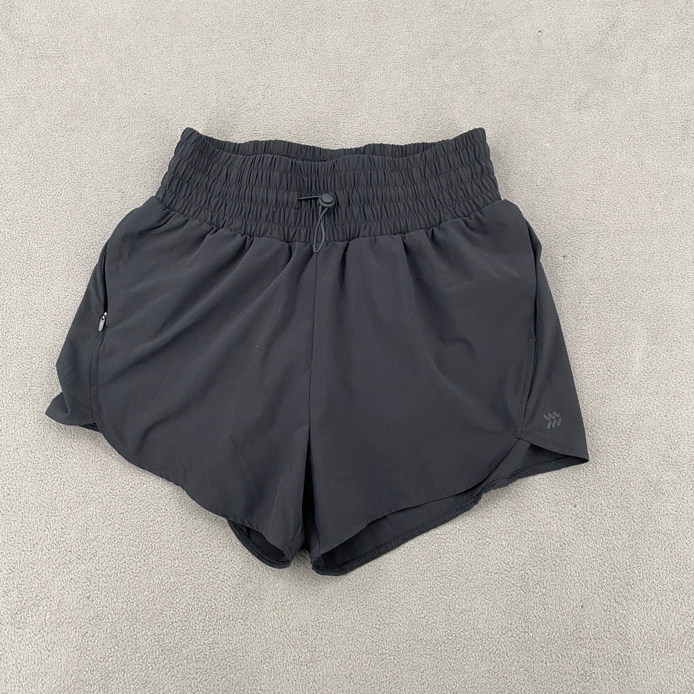 All in Motion Womens XS Black High-Rise Smocked Running Shorts with Liner